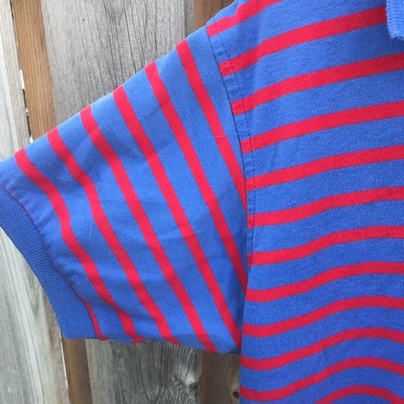 Land's End men's blue & red striped polo tee - size M - Picture 4 of 7